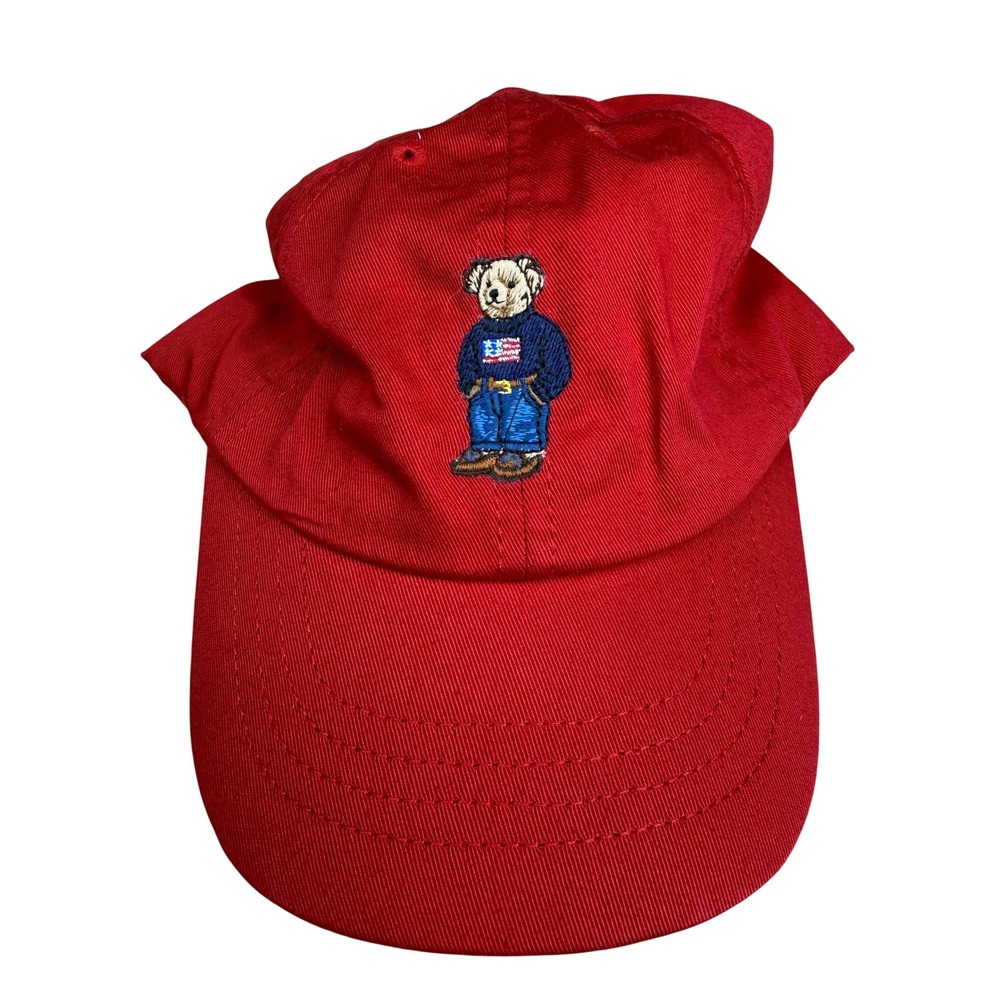Polo Ralph Lauren Kids Red Polo Bear Cotton Baseball Cap Hat PCJ Embroidery